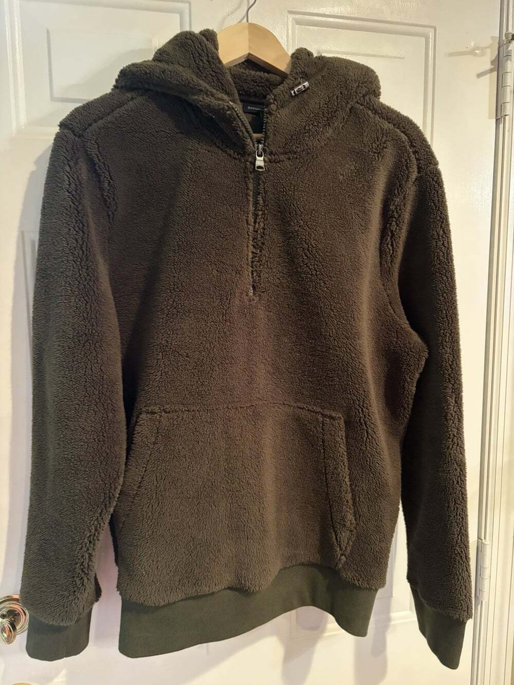 Banana Republic Hooded Fleece Pullover Men’s Large Brown 1/4 Zip